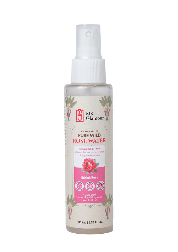 MS Glamour Pure Wild Rose Water Toner- Gulab Jal Face Mist For a Refreshed and Hydrated Look | All Skin Types | 100ML