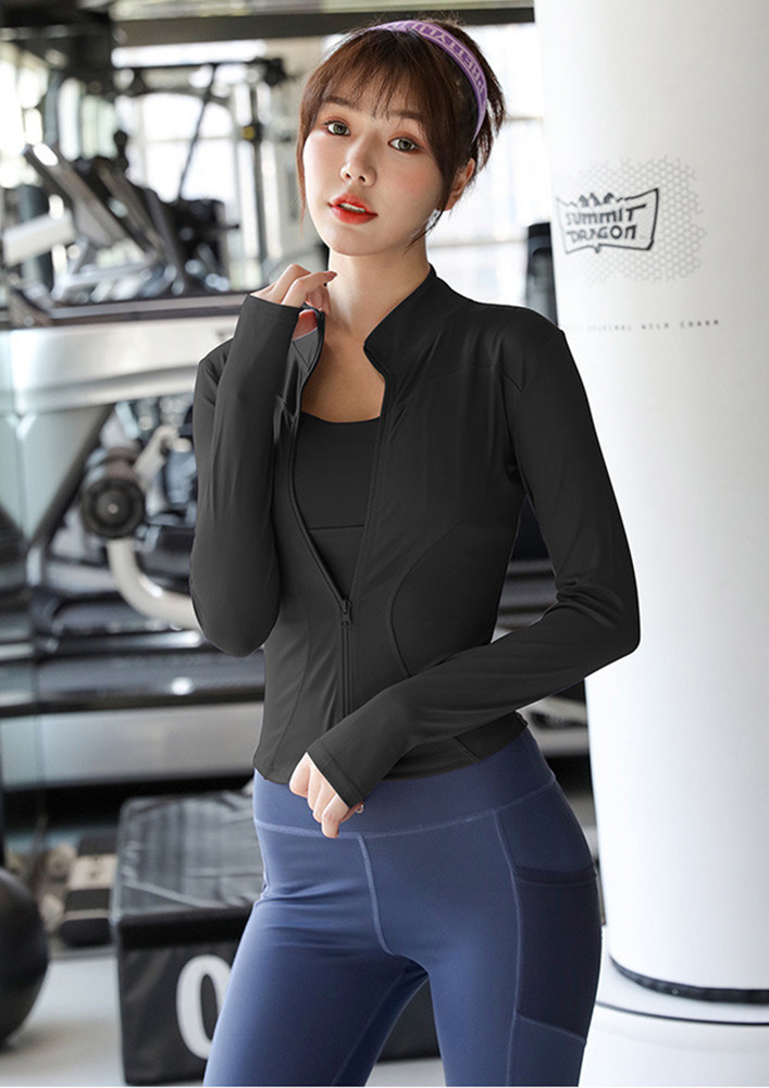 IN STAND COLLAR ZIP-FLY BLACK SPORTS JACKET