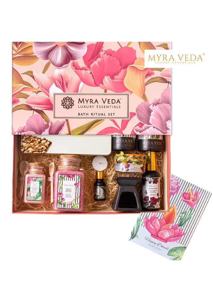 Myra Veda's Limited-Edition EXTRA-LARGE DIWALI 
'LUXURY ESCAPE' Self-Care Heritage Hamper - Ensemble of 8