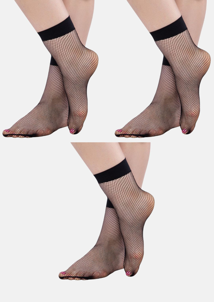 Next2skin Women Fishnet Pattern Socks - Pack Of 3 (black)