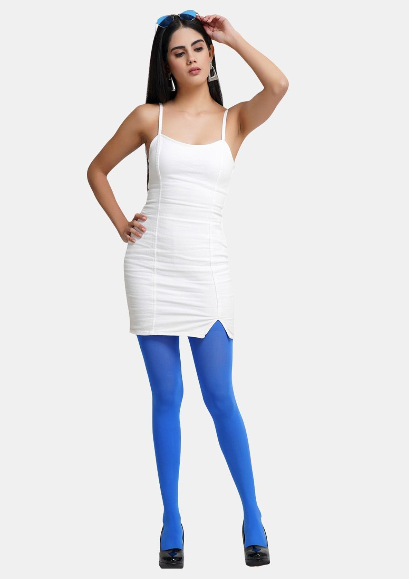 Blue Nylon Opaque Tights for Women