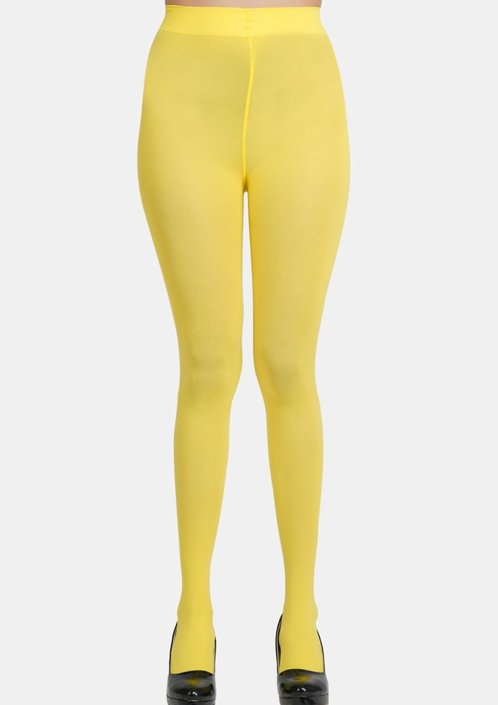 Next2skin Women Nylon Opaque Pantyhose Stockings With Super Stretch Waistband, L Size (yellow)