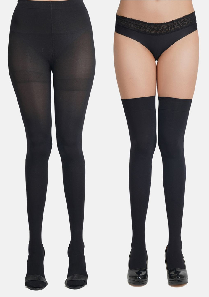 Next2skin Women Nylon Opaque Pantyhose Stockings Combo (black)