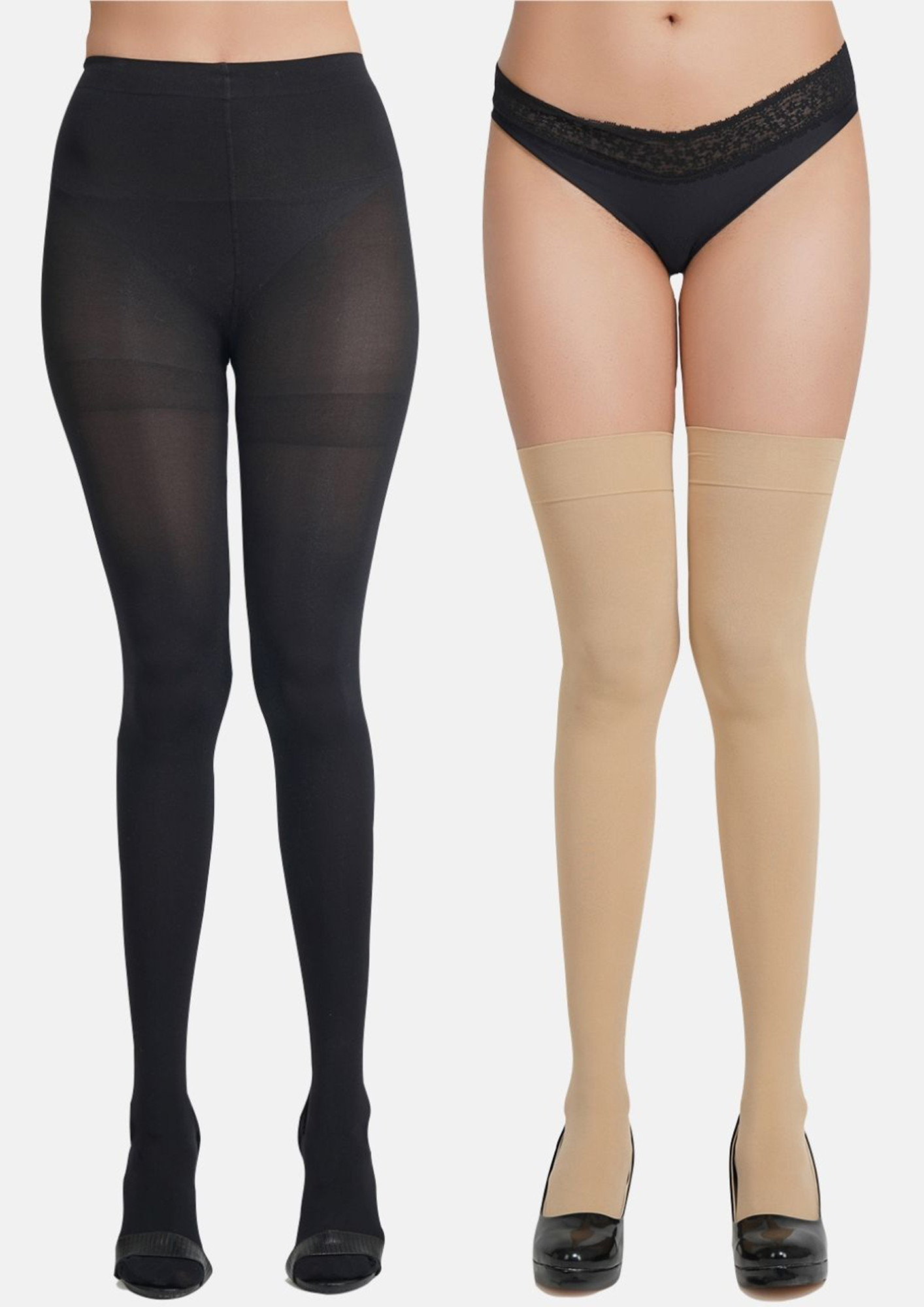 Buy NEXT2SKIN Women Nylon Opaque Pantyhose Stockings Combo (Black&Skin) for  Women Online in India