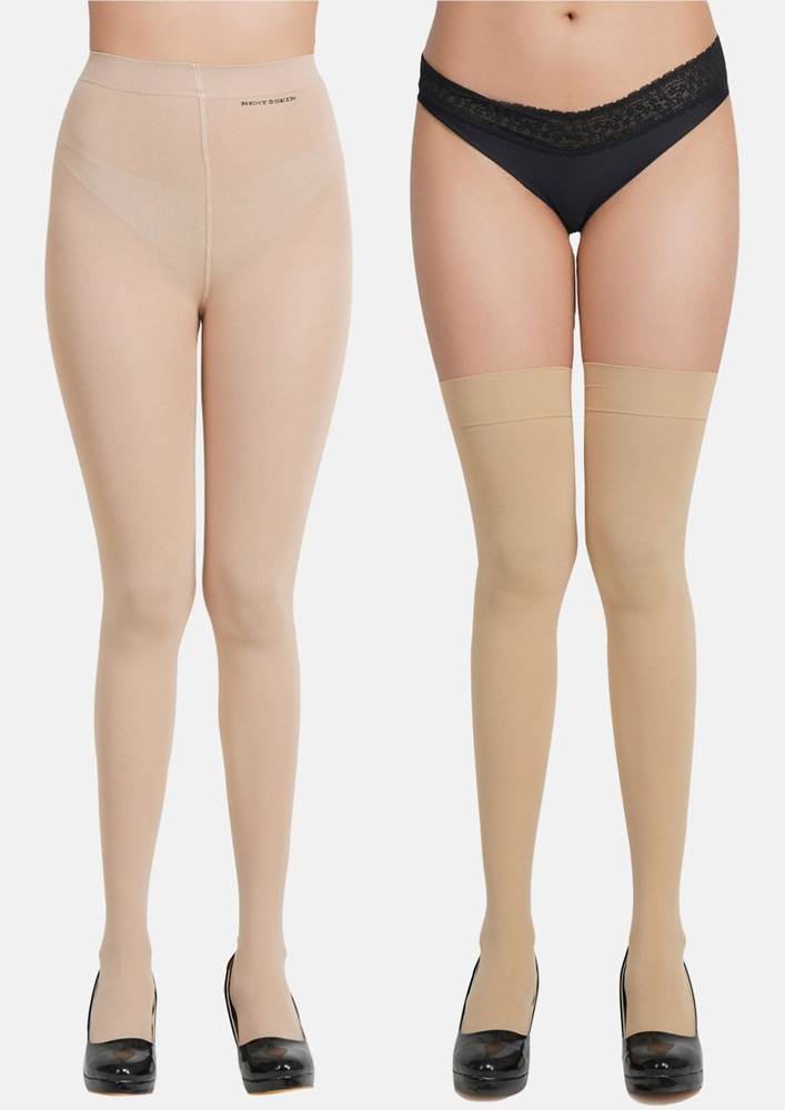Next2skin Women Nylon Opaque Pantyhose Stockings Combo (skin)
