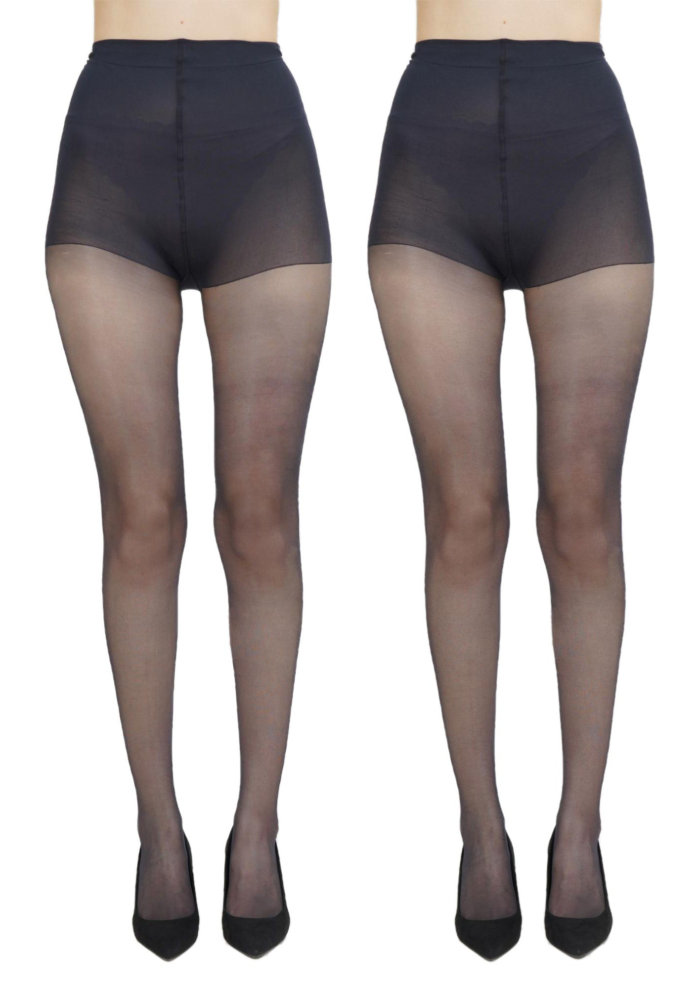 NEXT2SKIN Women Sheer Transparent Low Denier Pantyhose Stockings - Pack of 2 (Black)