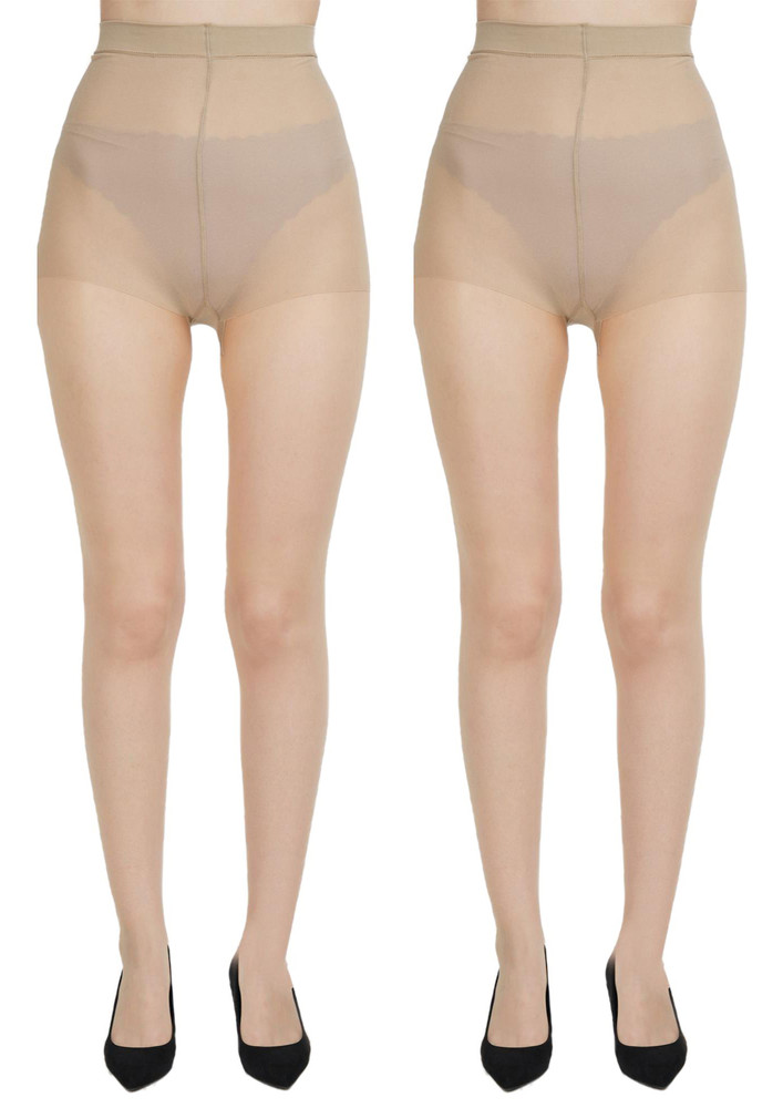 NEXT2SKIN Women Sheer Transparent Low Denier Pantyhose Stockings - Pack of 2 (Skin)