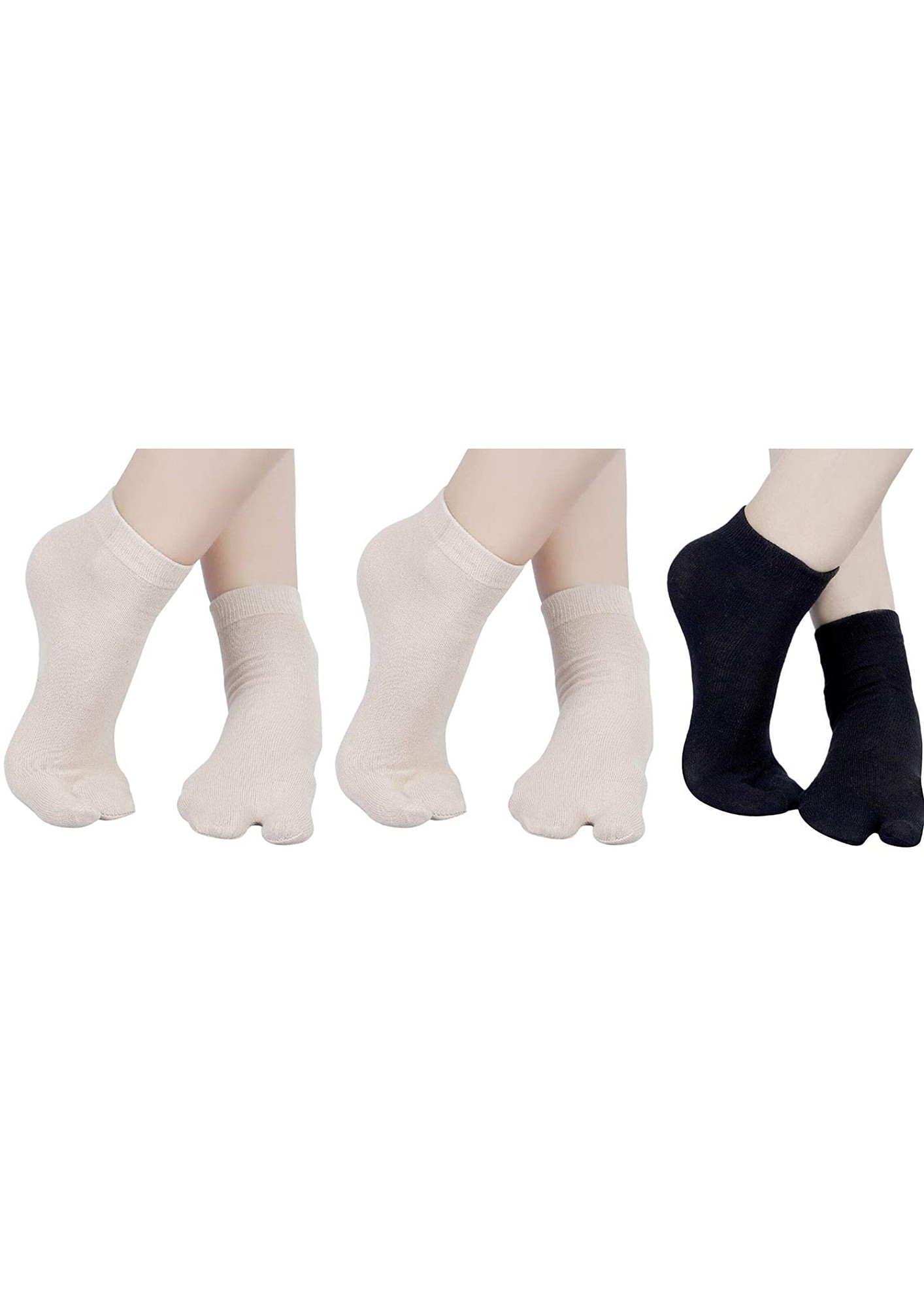 N2S NEXT2SKIN Cotton Thumb Tube Socks for Women Toe Socks for Ladies (Skin:Skin:Black)