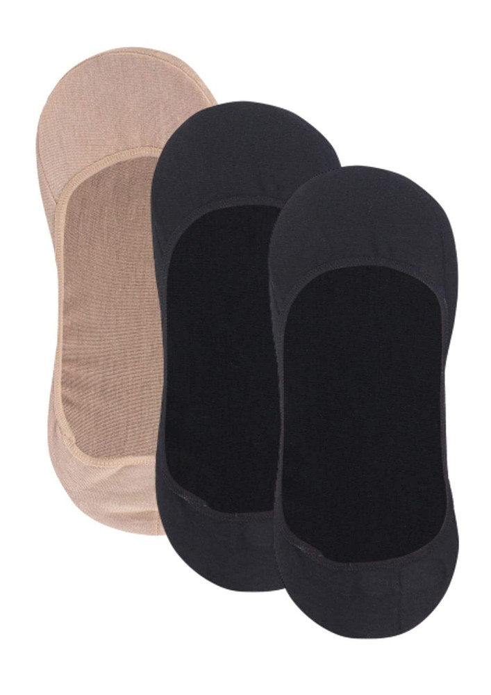 N2s Next2skin Women's Cotton Hidden Loafer Invisible Foot Liner Socks - Pack Of 3 (n2s148, Skin:black:black)