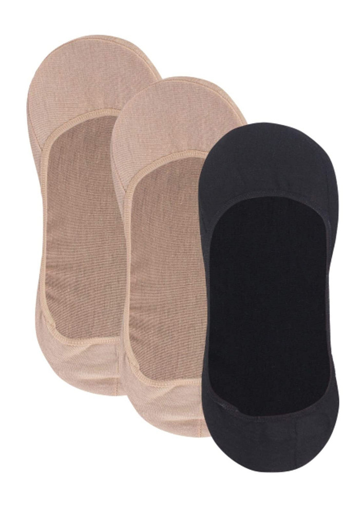 N2s Next2skin Women's Cotton Hidden Loafer Invisible Foot Liner Socks - Pack Of 3 (n2s148, Skin:skin:black)
