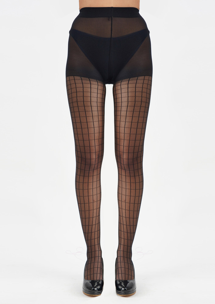 Next2skin Women's Nylon Sheer Transparent Pattern Pantyhose Stocking (black)-n2s203-25