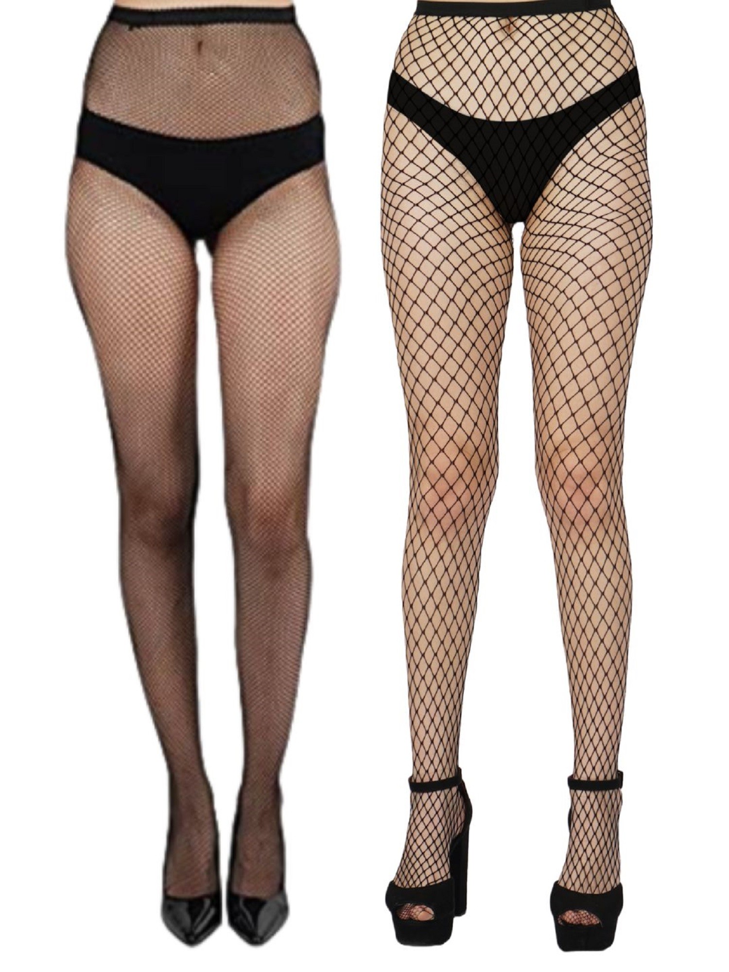 NEXT2SKIN Women's Fishnet Pattern Mesh Pantyhose Stockings Pack of 2 (Black, SmallNet-LargeNet)