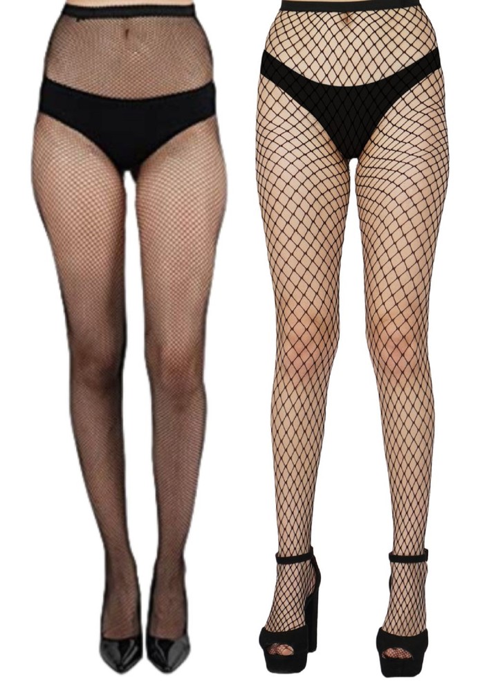 Next2skin Women's Fishnet Pattern Mesh Pantyhose Stockings Pack Of 2 (black, Smallnet-largenet)