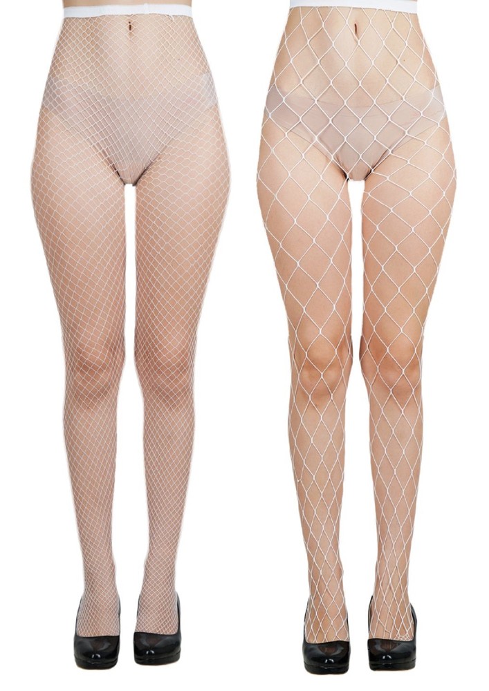 NEXT2SKIN Women's Fishnet Pattern Mesh Pantyhose Stockings Pack of 2 (White, MediumNet-XLargeNet)
