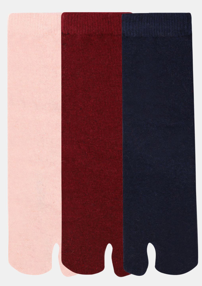 Next2skin Women's Woollen Regular Length Socks (pack Of 3) (cream,red,navy Blue)