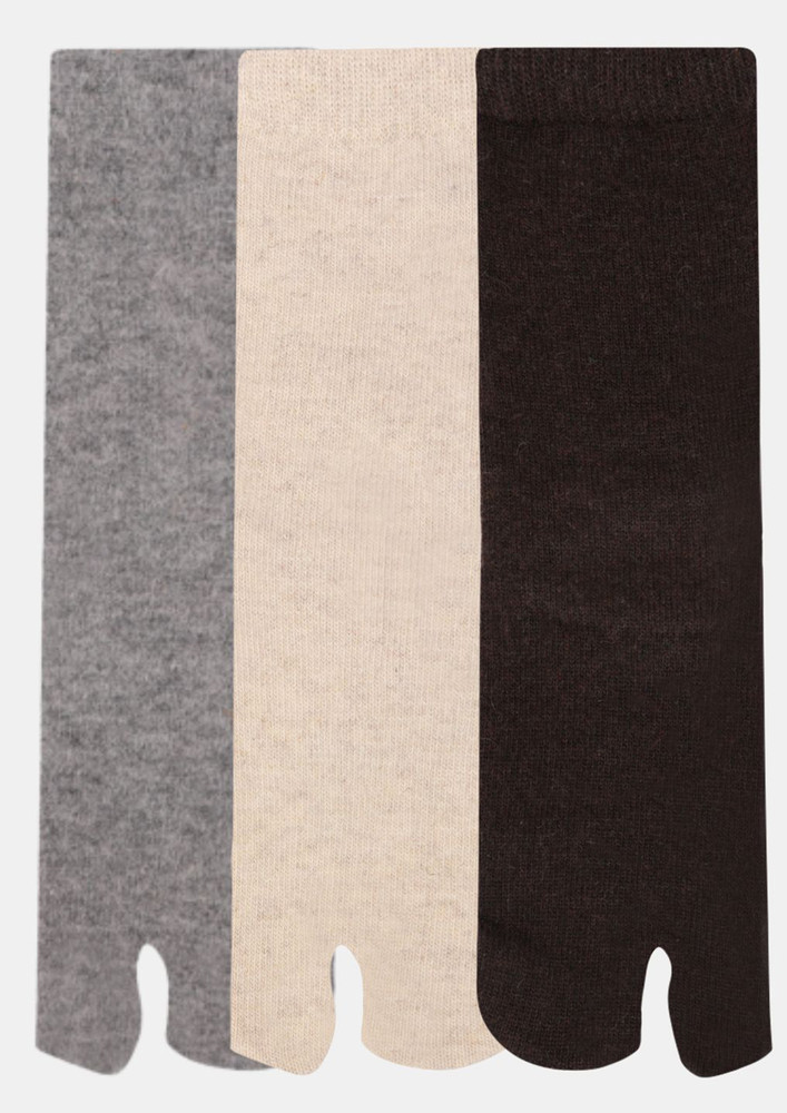 Next2skin Women's Woollen Regular Length Socks (pack Of 3) (light Grey,peach,brown)