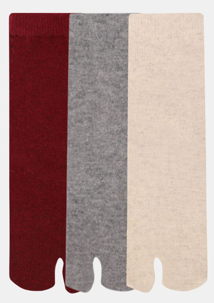 NEXT2SKIN Women's Woollen Regular length Socks (Pack of 3) (Red,Light Grey,Peach)