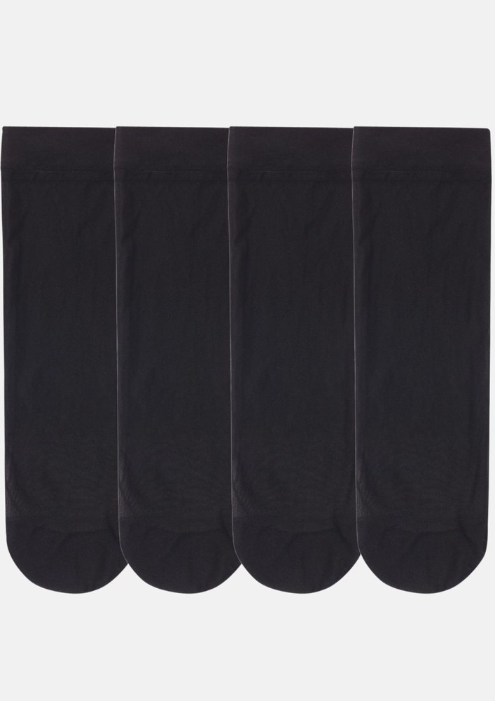 NEXT2SKIN Women's Nylon Ankle Length Transparent Socks - Pack Of 4 Pairs (Black)