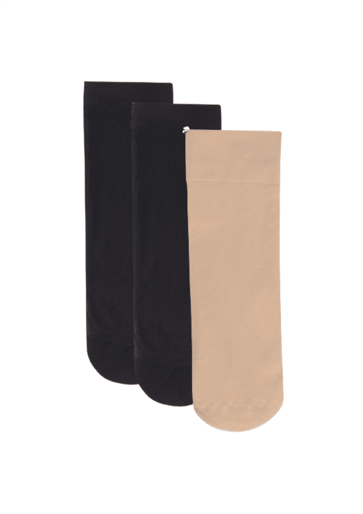 N2s Next2skin Womens Nylon Transparent Socks Sheer Ankle Stockings - Pack Of 3 N2s902 Black And Beige