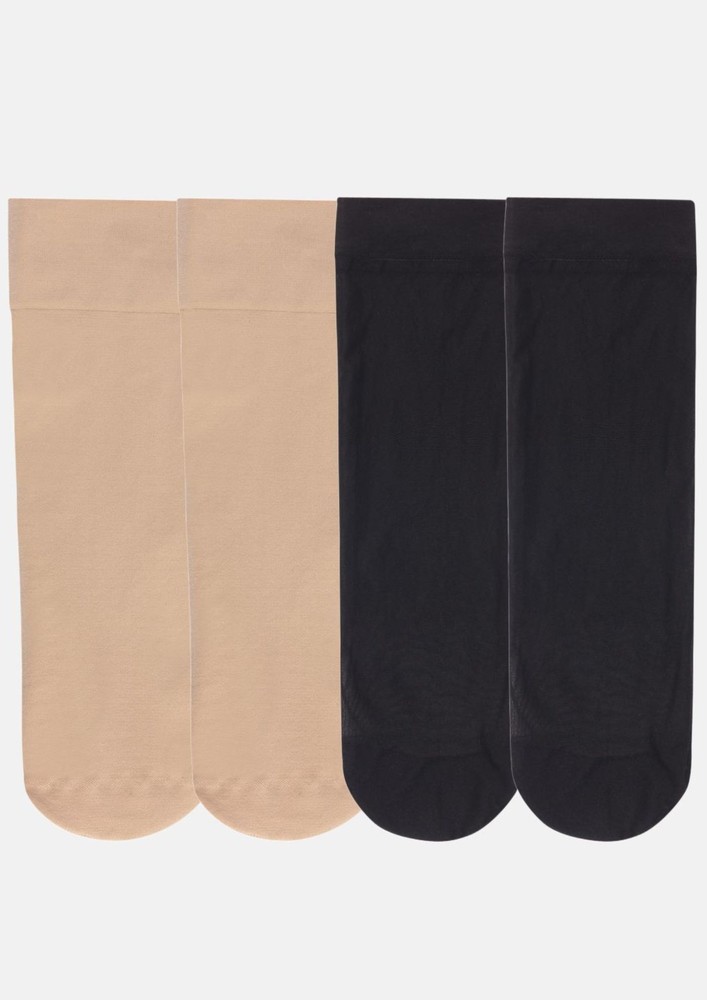 Next2skin Women's Nylon Ankle Length Transparent Socks - Pack Of 4 Pairs (skin And Black)