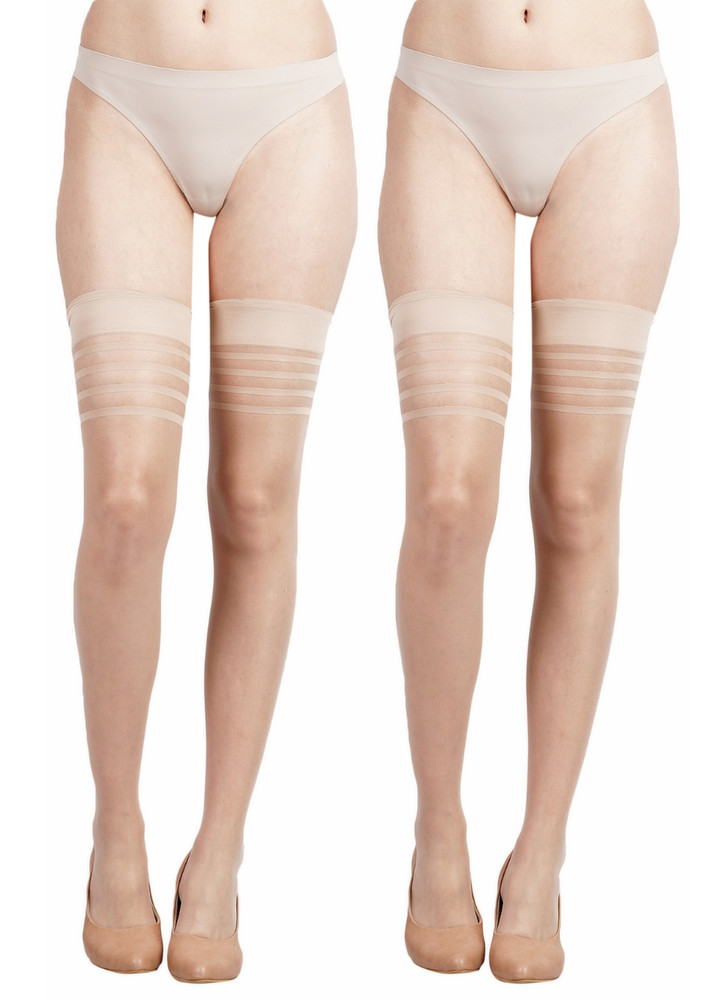 Next2skin Women Sheer Thigh High Transparent Stockings Pack Of 2 (skin)