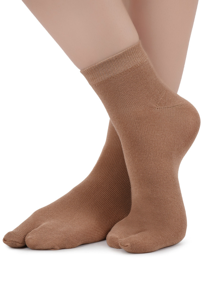 N2s Next2skin Women's Ankle Length Cotton Thumb Socks (pack Of 3)(fawn)