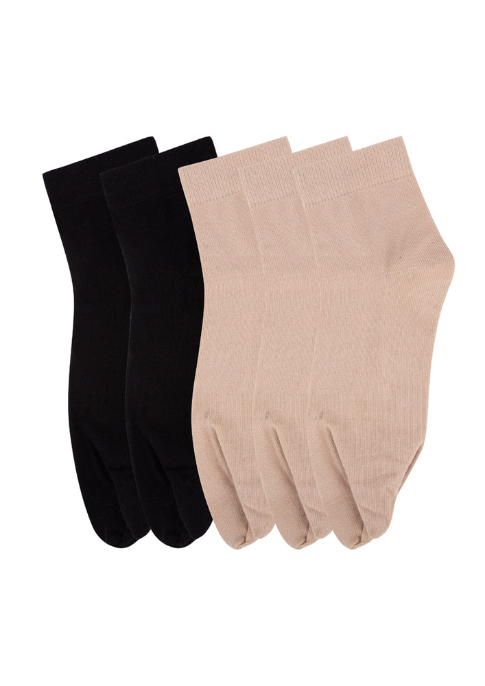 N2s Next2skin Women's Ankle Length Cotton Thumb Socks (pack Of 5) (black:skin)