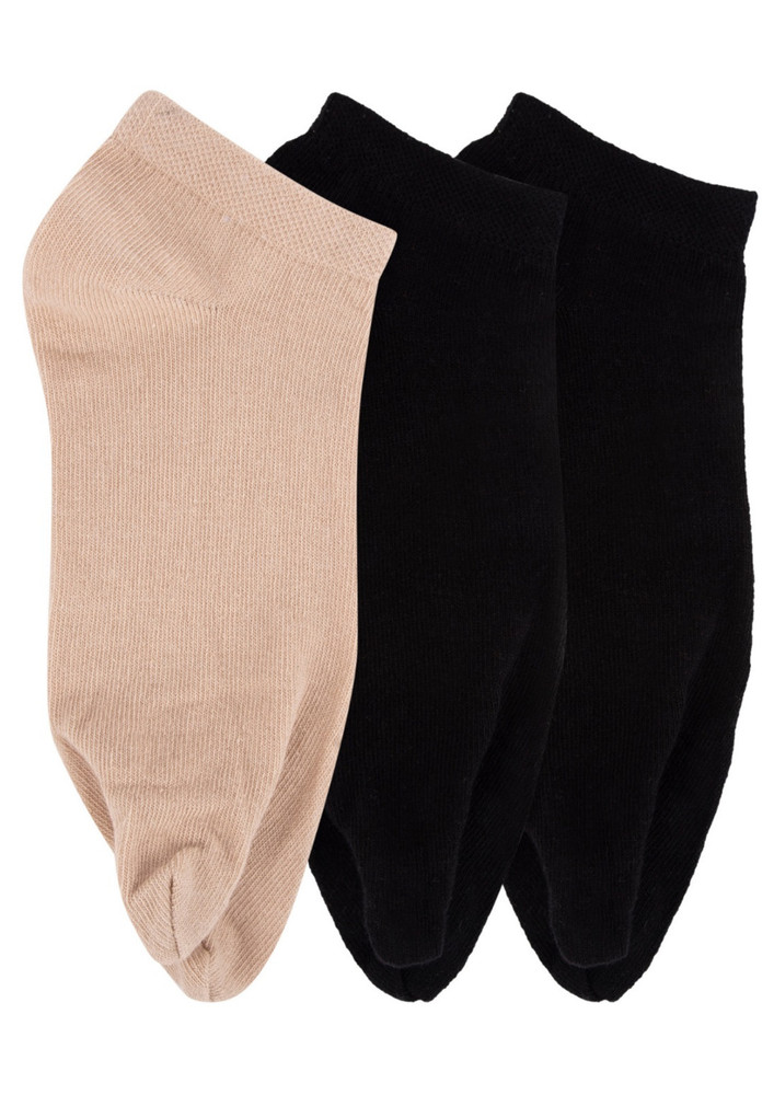 Next2skin Women Low Ankle Length Cotton Thumb Socks (pack Of 3) (black:black:skin)
