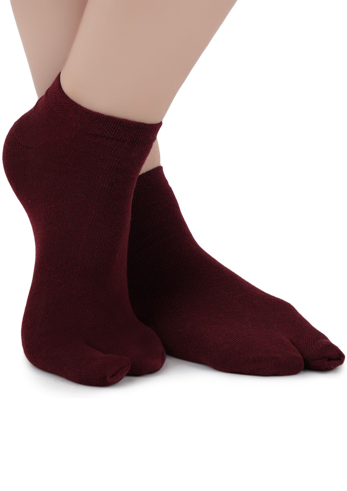 Next2skin Women Low Ankle Length Cotton Thumb Socks (pack Of 3) (maroon:maroon:maroon)
