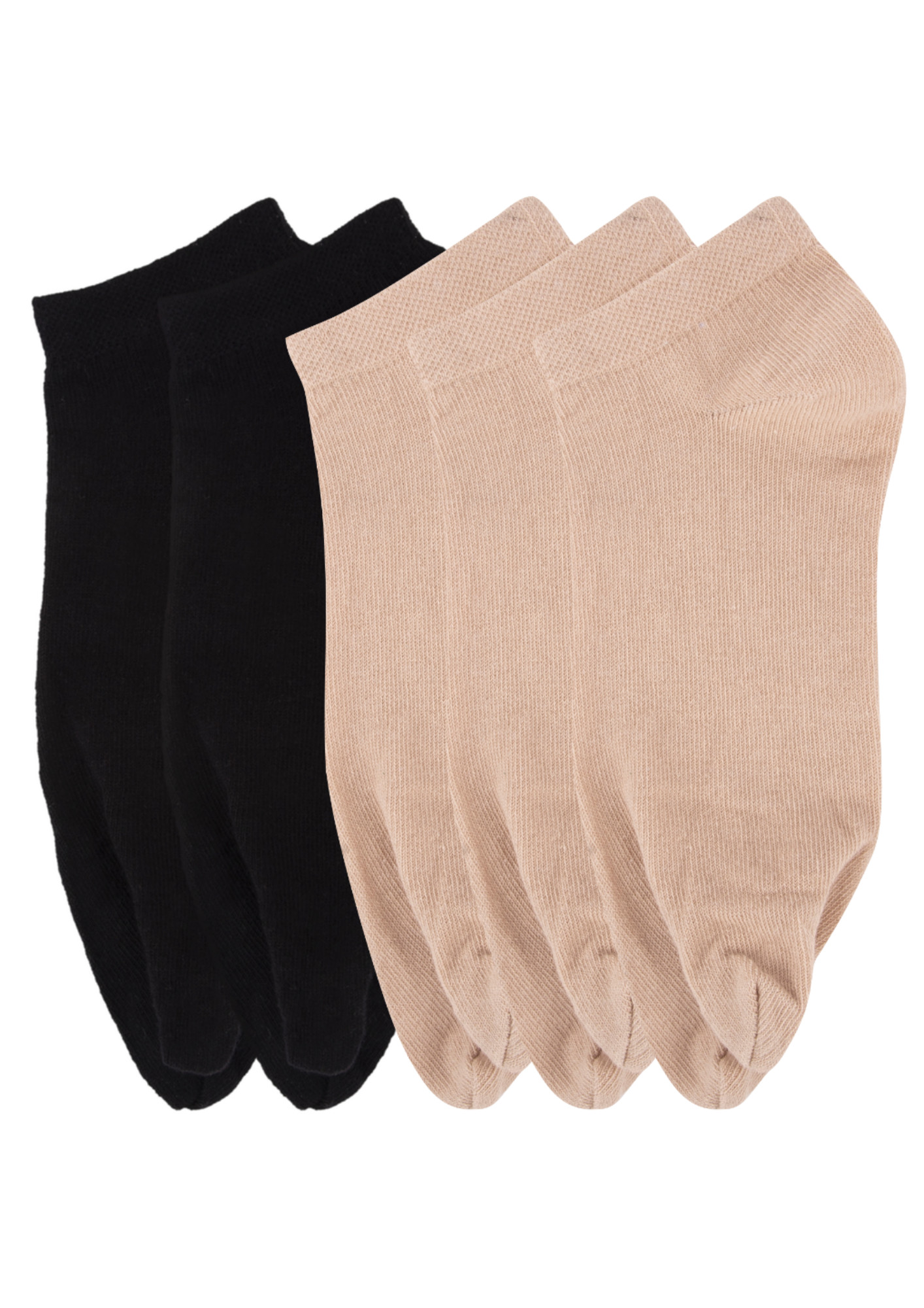 NEXT2SKIN Women Low Ankle Length Cotton Thumb Socks (Pack of 5) (Skin:Skin:Skin:Black:Black)