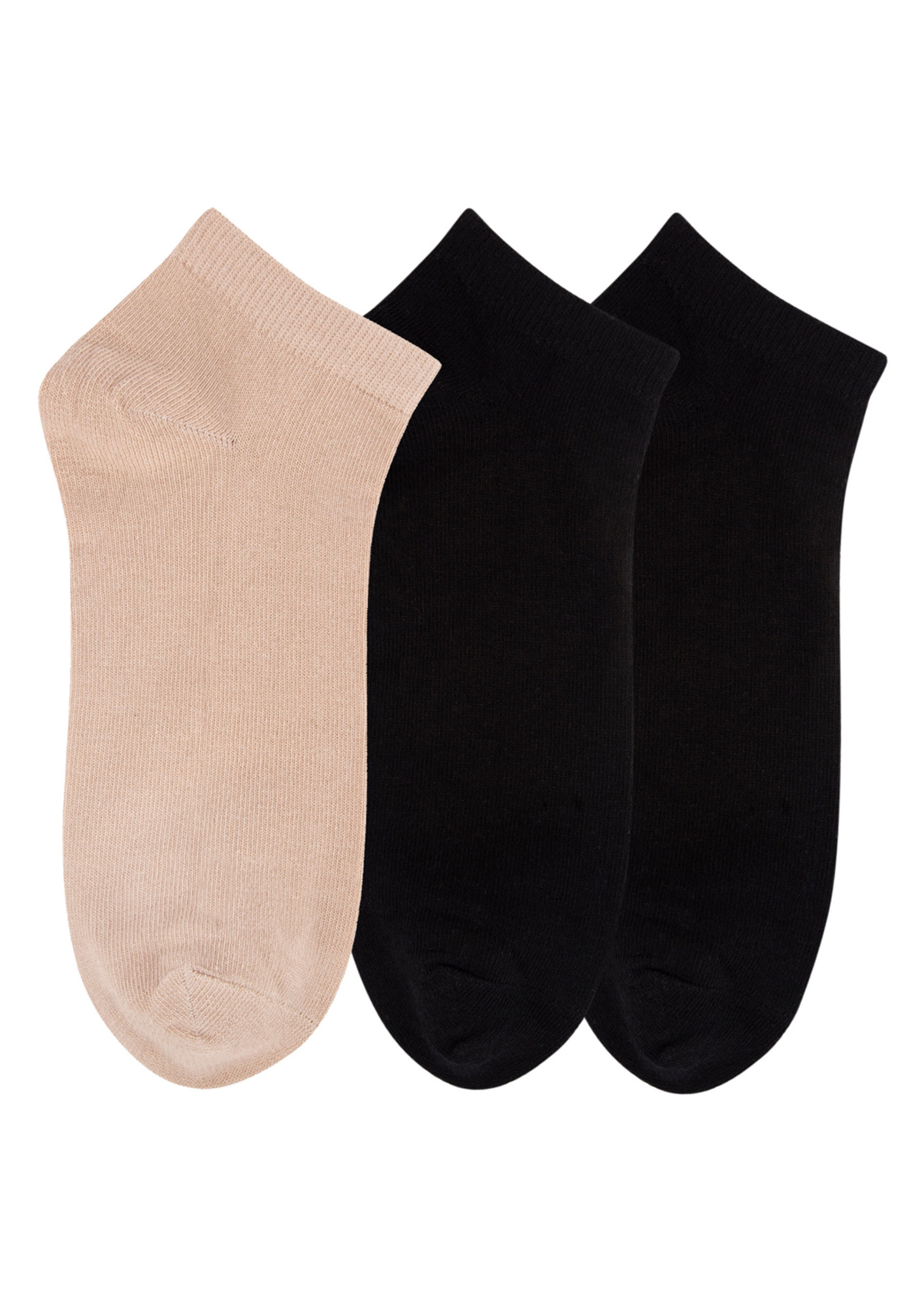 N2S NEXT2SKIN Women's Low Ankle Length Cotton Socks-Pack of 3 (Black:Skin:Black)