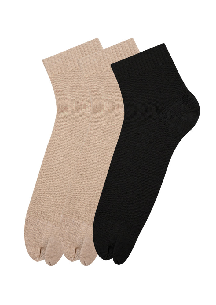 N2s Next2skin Women's Terry Thumb Socks - Pack Of 3 Pairs (black:skin:skin)