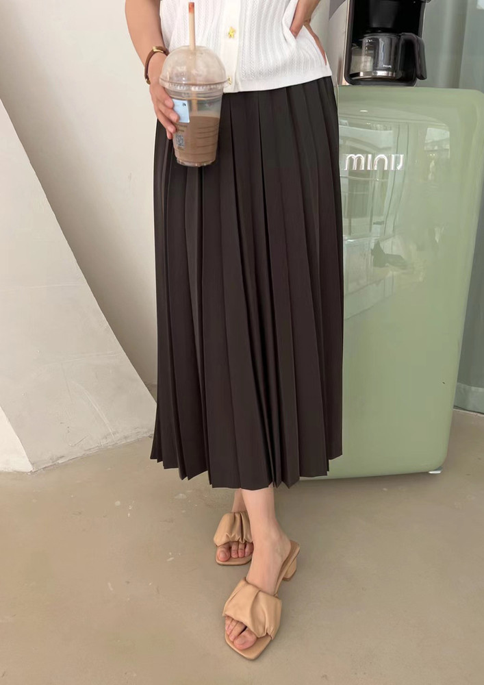 Plisado Dark Coffee Midi Skirt