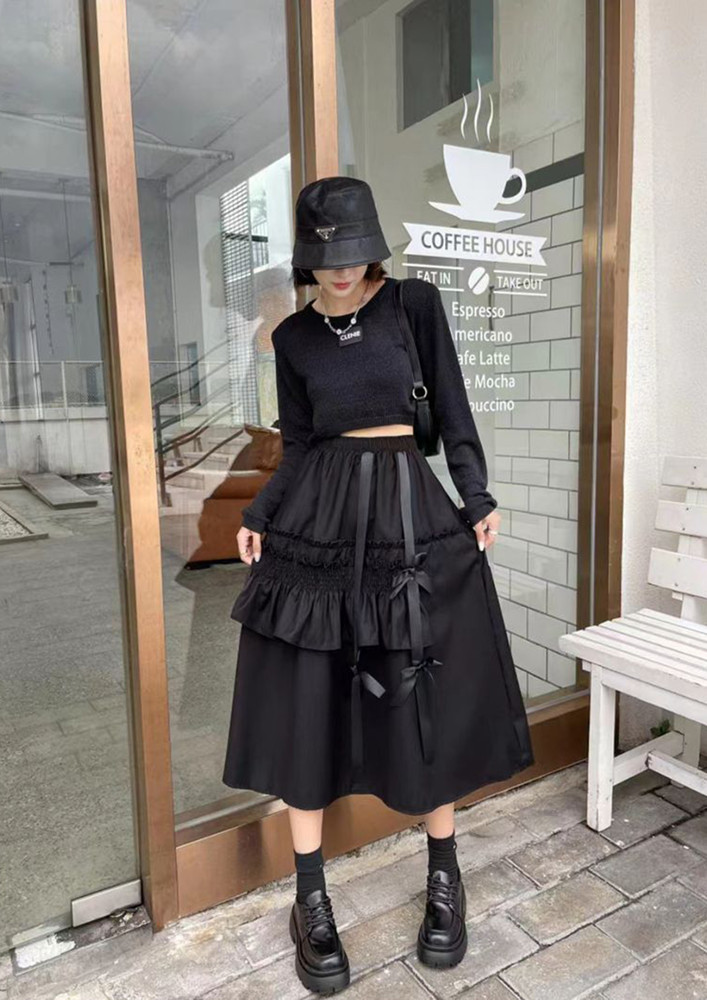 Remilgada Black Ruffle Midi Skirt