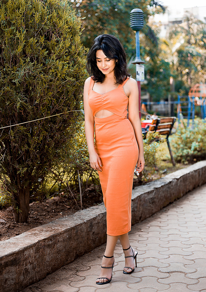 Say My Name Slit Orange Midi Dress