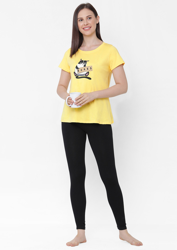 Soie Women's Bored Kitty Yellow Lounge T-shirt
