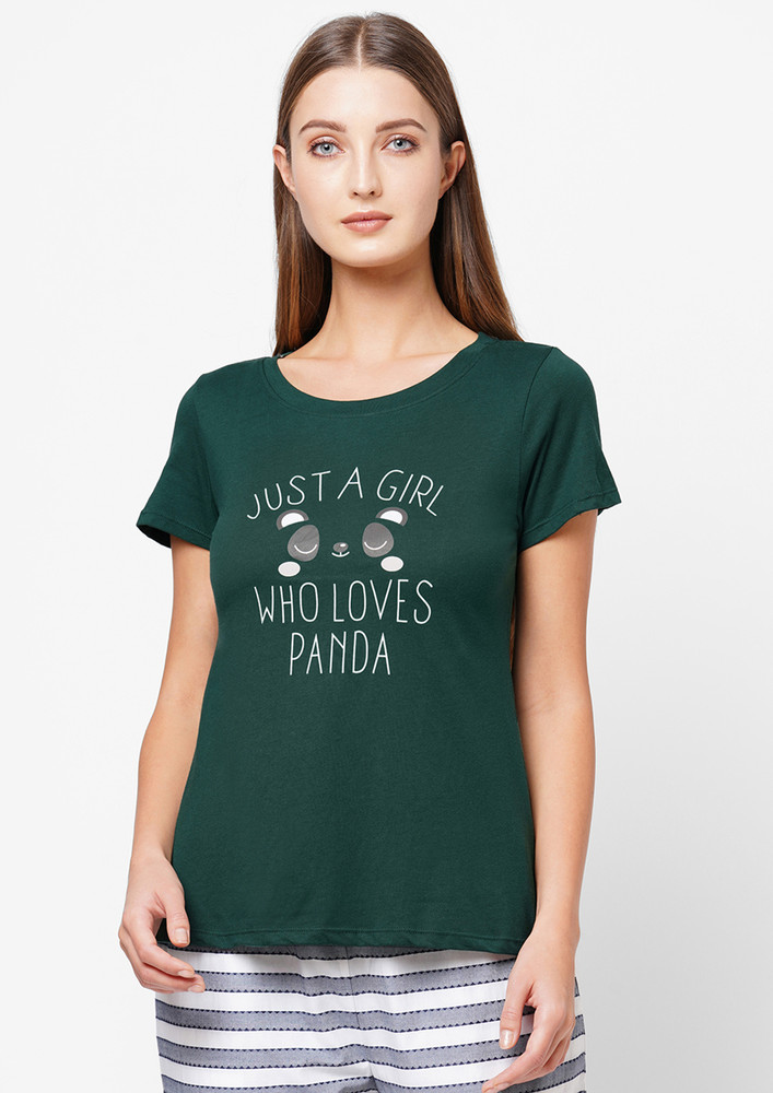 Soie Just A Girl Who Loves Panda Dark Green Lounge T-shirt