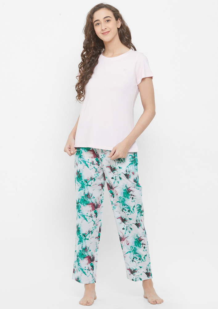 Soie Abstract Printed White Lounge Trousers