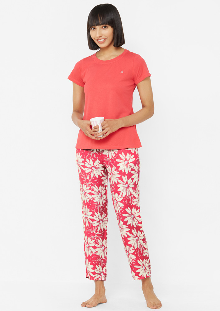 Soie Floral Printed Hot Pink Lounge Trousers