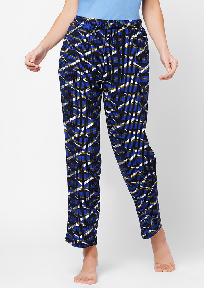 Soie Geometric Printed Dark Blue Lounge Trousers