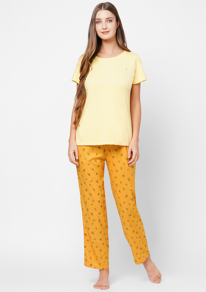 Soie Hot Air Balloon Printed Mustard Yellow Lounge Trousers
