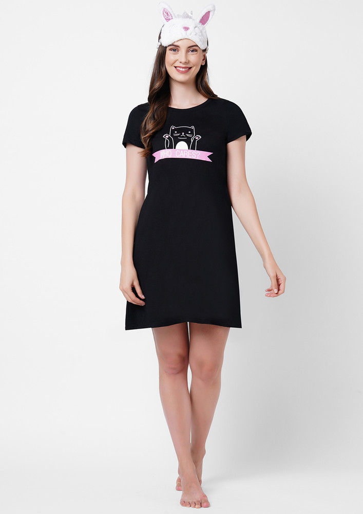SOIE Black Who Cares? Printed Nightdress