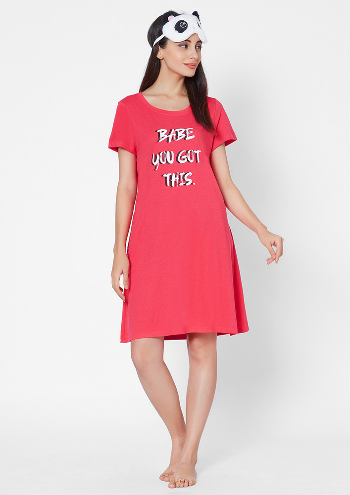SOIE Babe You Got This Printed Pink Nightdress