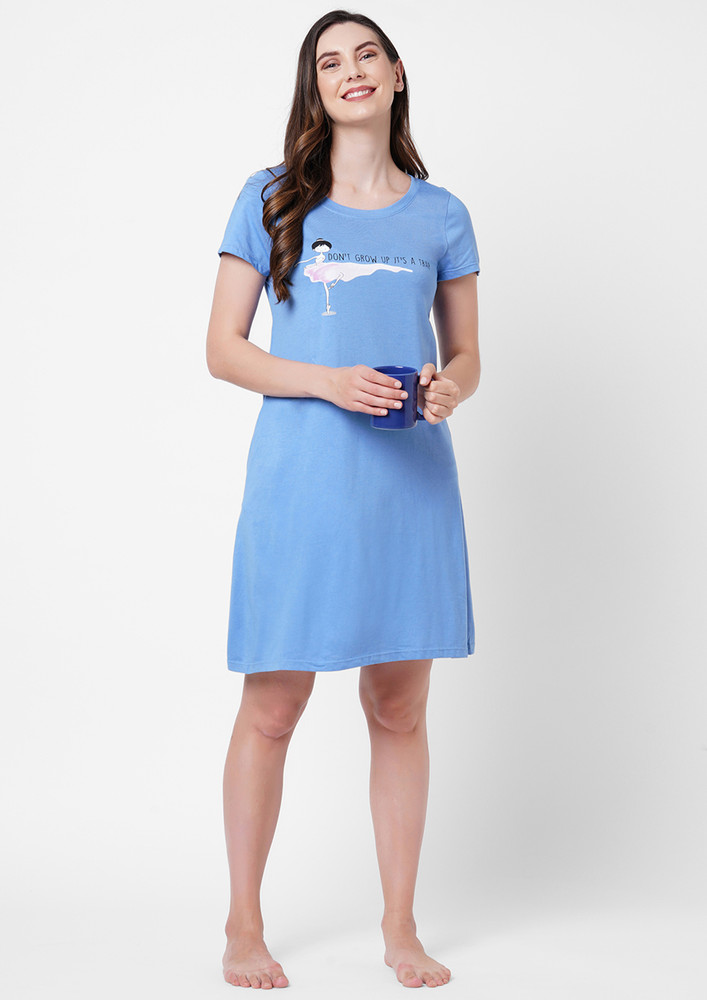 SOIE Blue Don't Grow Up It's A Trap Printed Nightdress