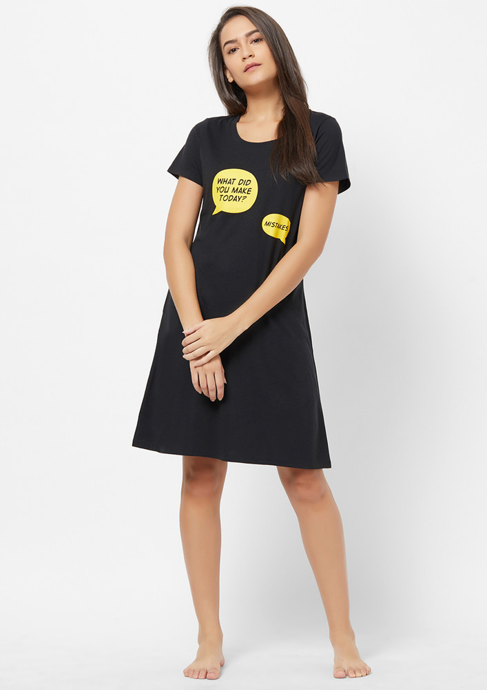 SOIE Black What Did You Make Today Printed Nightdress