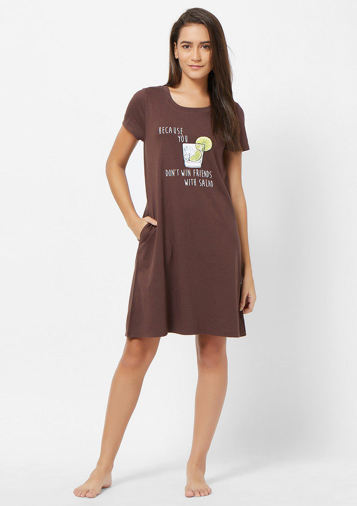 SOIE Because You Don't Win Friends With Salads Brown Nightdress