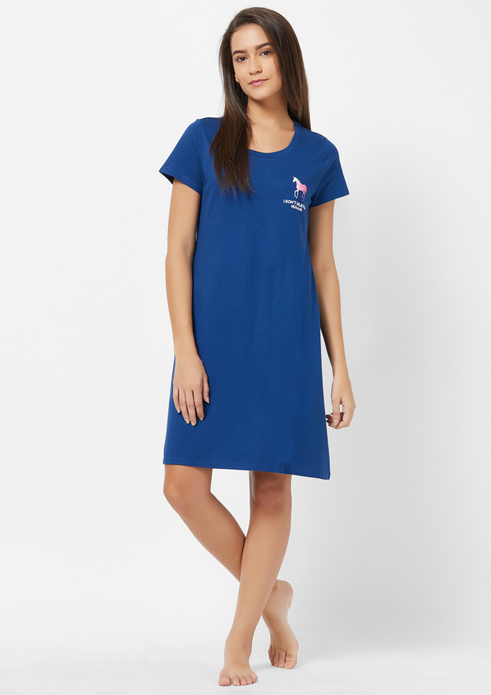 SOIE I Don’t Believe In Humans Royal Blue Printed Nightdress