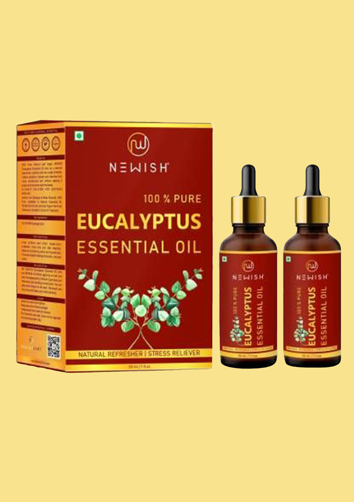 Newish Eucalyptus Oil For Cold & Cough For Steam Inhalation - 30 Ml | 100% Pure & Natural Eucalyptus Essential Oil For Steam, Hair, Pain Relief & Diffuser | Undiluted, Natural Aromatherapy, Therapeutic Grade 30ml - Pack Of 2