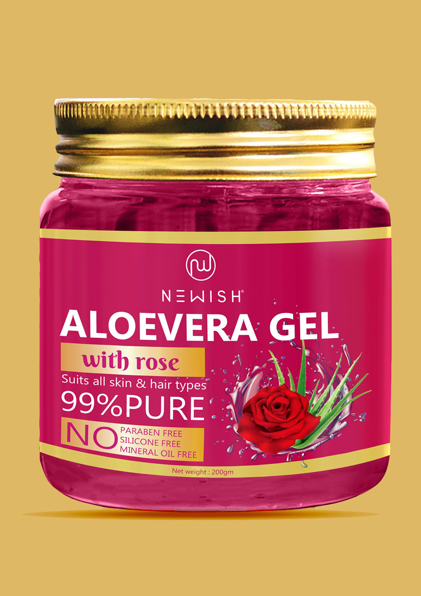 Newish Aloe Vera Gel Enriched With Rose For Face & Skin | Pure & Natural Face Gel For Prevent Pimples & Acne 200gm