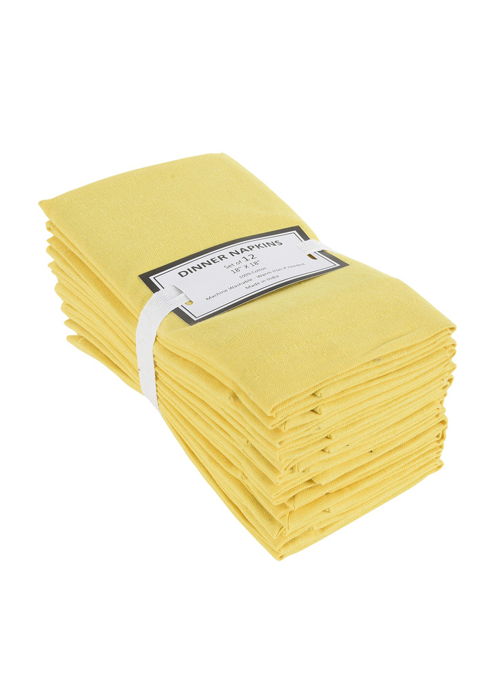 Lushomes Cloth Napkin Set of 12 with Mitted Corners, Cotton Table Dinner Linen, Eco-Friendly Cotton Fabric, Machine Washable for Dinner, Restaurant & Banquet, 18x18 Inches (45x45 Cms), Lemon Yellow